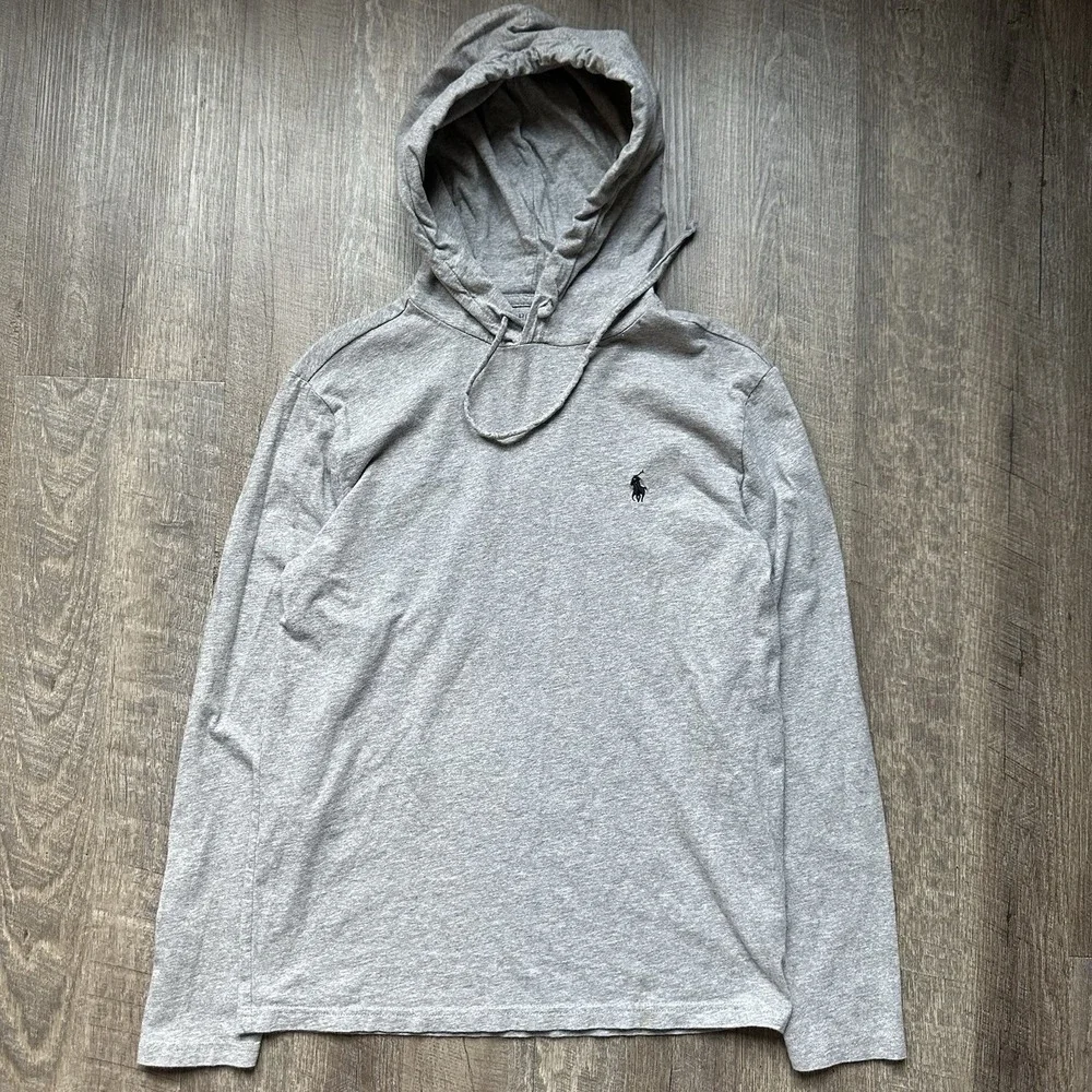 Polo Ralph Lauren Gray Cotton Jersey Hoodie Hooded Drawstring Logo Size XS EXC++
